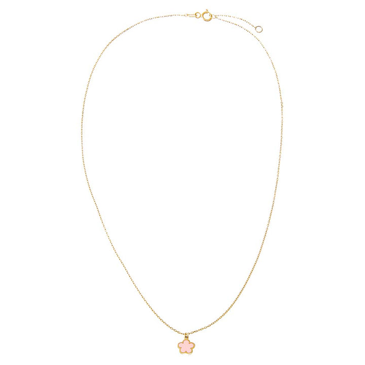  Kids Pink Enamel Flower Pendant Necklace 14K - Adina Eden's Jewels