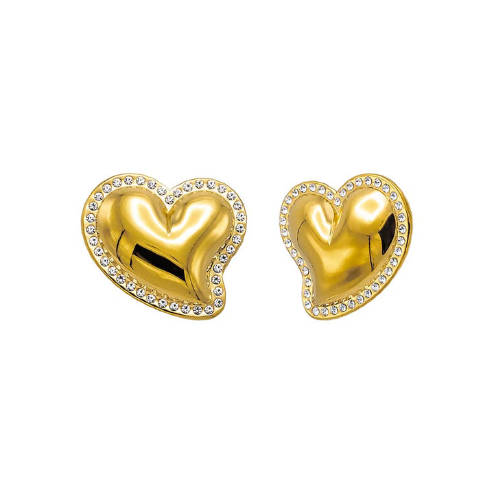 Gold Pave Outlined Heart Stud Earring - Adina Eden's Jewels