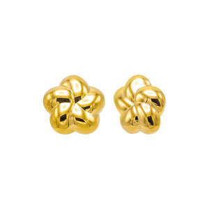 Gold Solid Puffy Flower Stud Earring - Adina Eden's Jewels