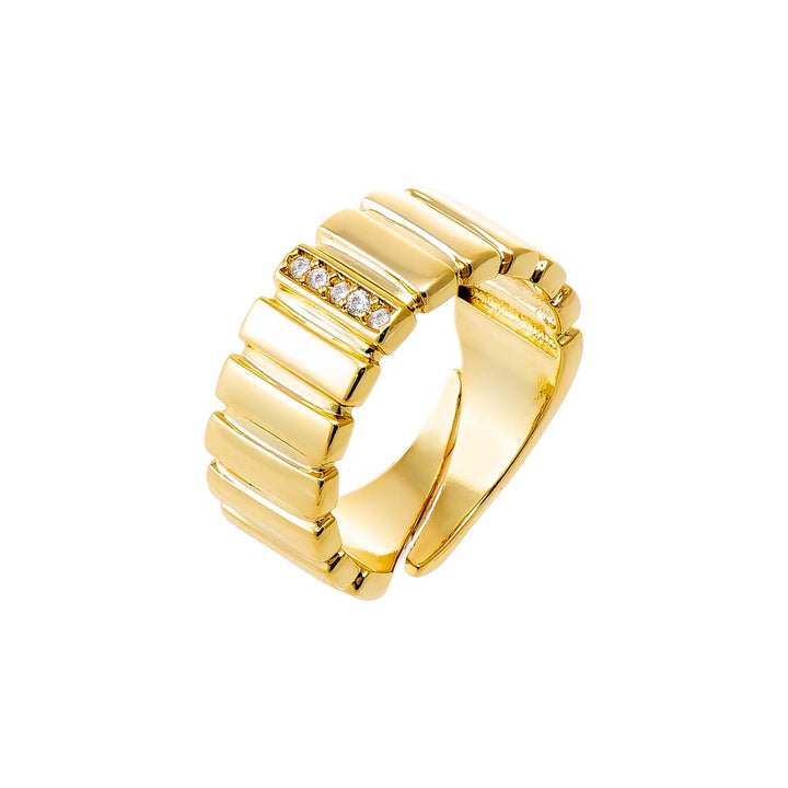 Gold Pave Accented Ridged Box Ring - Adina Eden's Jewels