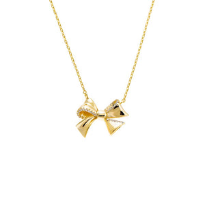 Gold Pave Outlined Bow Tie Pendant Necklace - Adina Eden's Jewels