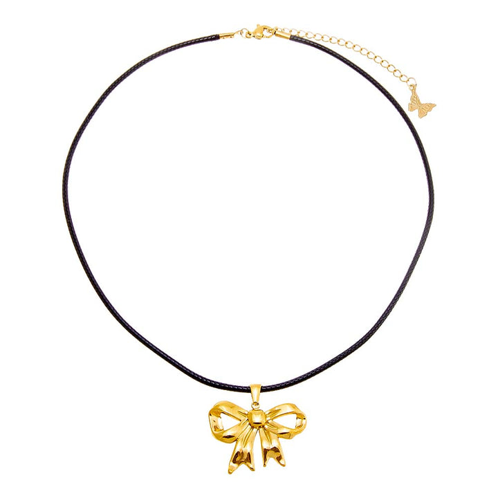 Gold Solid Bow Tie Rope Pendant Necklace - Adina Eden's Jewels