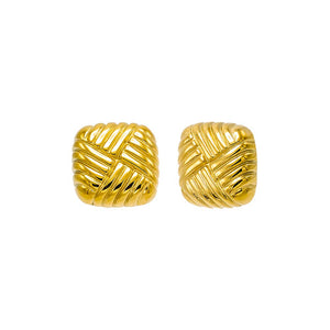 Gold Solid Ridged Puffy Square Stud Earring - Adina Eden's Jewels