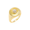 Gold / 3 Pave Accented Oval Ridged Signet Pinky Ring - Adina Eden's Jewels