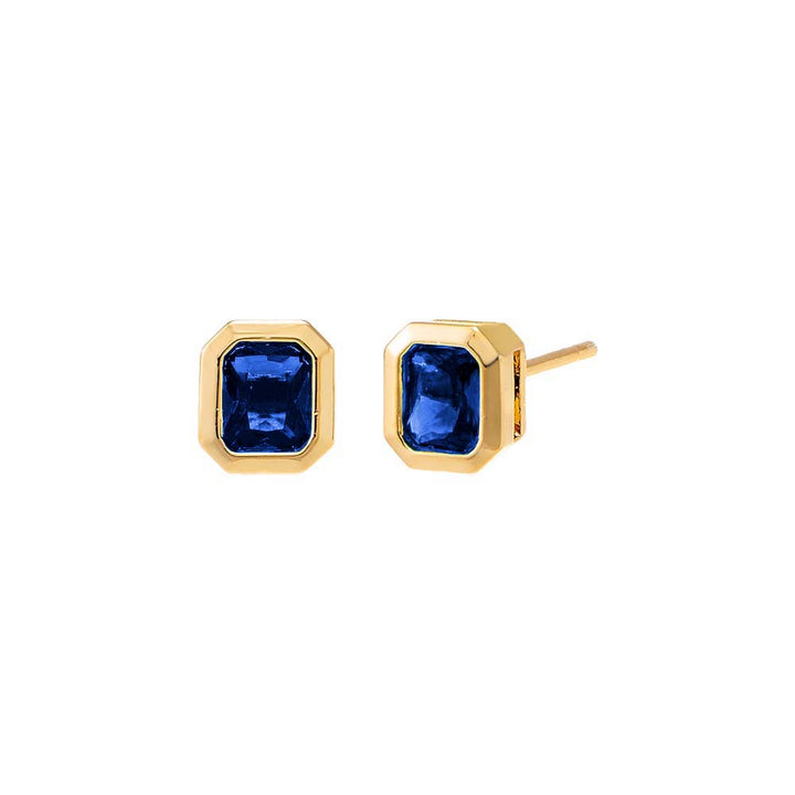 Blue Colored Bezel Baguette Stud Earring - Adina Eden's Jewels