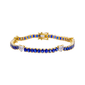 Sapphire Blue Diamond Pave Accented Sapphire Blue Tennis Bracelet 14K - Adina Eden's Jewels