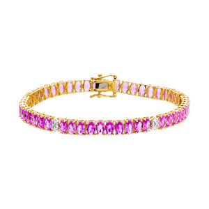 Sapphire Pink Diamond Pave Accented Sapphire Pink Tennis Bracelet 14K - Adina Eden's Jewels