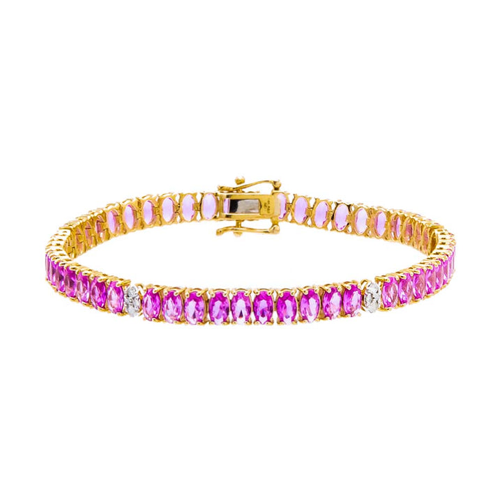 Sapphire Pink Diamond Pave Accented Sapphire Pink Tennis Bracelet 14K - Adina Eden's Jewels