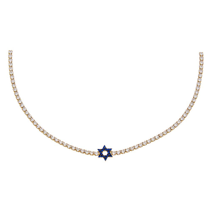 Gold Sapphire Blue Star Of David Tennis Choker - Adina Eden's Jewels