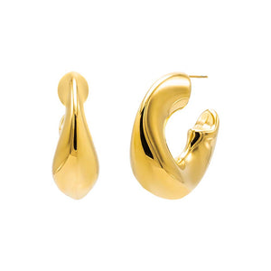 Gold Solid Wide Hollow Curved Hoop Earring - Adina Eden's Jewels