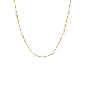 Pearl White Dainty Pearl X Ball Chain Necklace - Adina Eden's Jewels