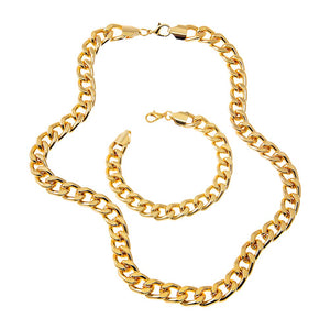 Gold Wide Link Cuban Bracelet & Necklace Combo Set - Adina Eden's Jewels