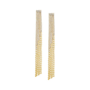 Gold CZ Five Row Tennis & Beaded Drop Stud Earring - Adina Eden's Jewels