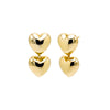 Gold Solid Double Puffy Heart Drop Stud Earring - Adina Eden's Jewels