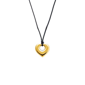 Gold Solid Open Puffy Heart Rope Pendant Necklace - Adina Eden's Jewels