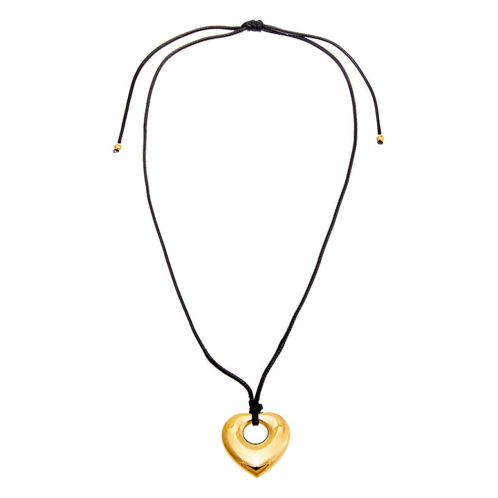  Solid Open Puffy Heart Rope Pendant Necklace - Adina Eden's Jewels