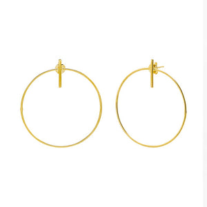 Gold Thin Bar X Open Circle Shape Stud Earring - Adina Eden's Jewels