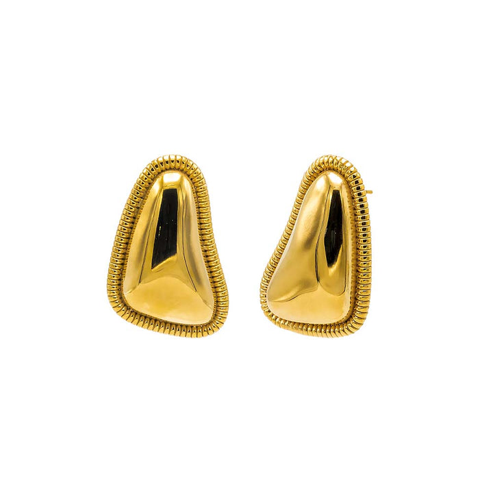 Gold Fluted Rim Statement Stud Earring - Adina Eden's Jewels