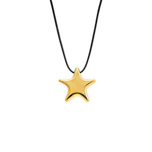 Gold Solid Puffy Star Rope Pendant Necklace - Adina Eden's Jewels