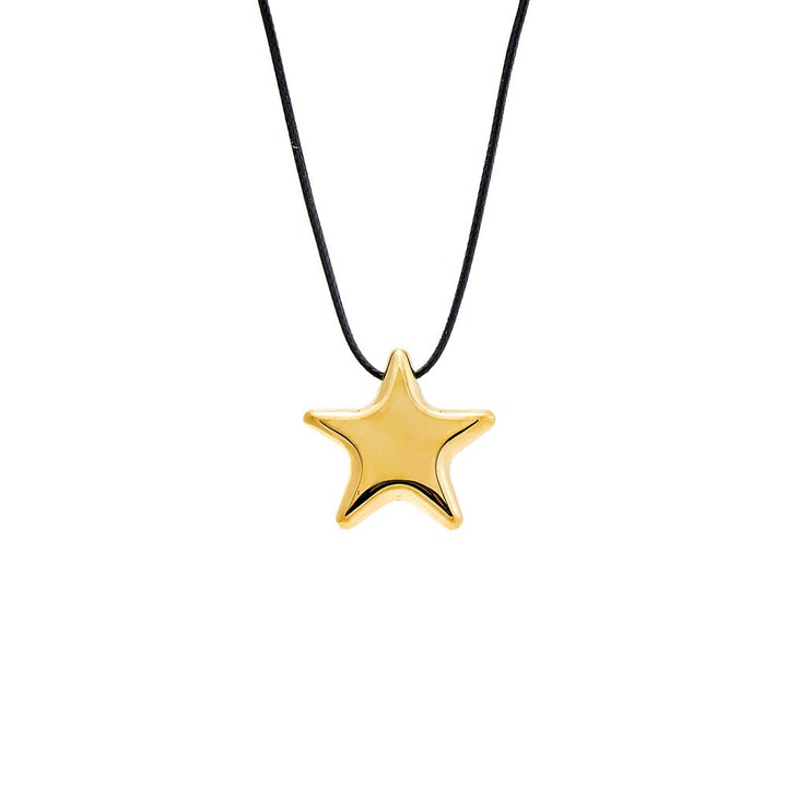 Gold Solid Puffy Star Rope Pendant Necklace - Adina Eden's Jewels