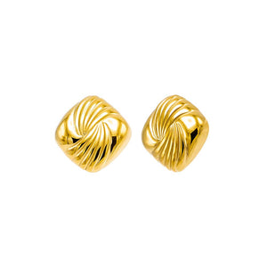 Gold Puffy Lined Square Stud Earring - Adina Eden's Jewels