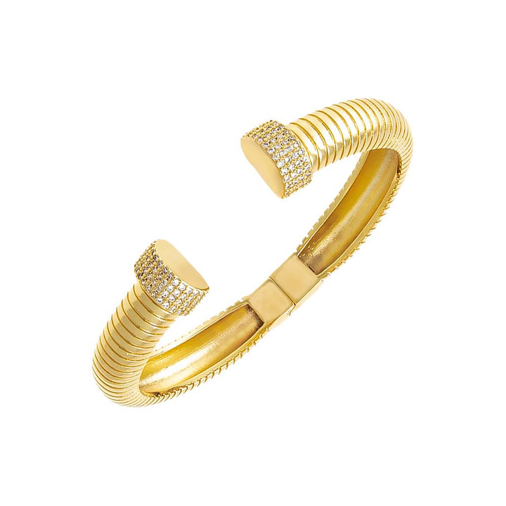 Gold Pave Open Claw Ridged Bangle Bracelet - Adina Eden's Jewels