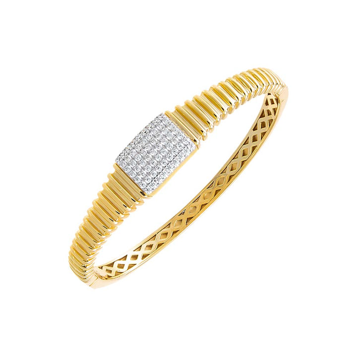 Gold Pave Square Graduated Ridged Bangle Bracelet - Adina Eden's Jewels