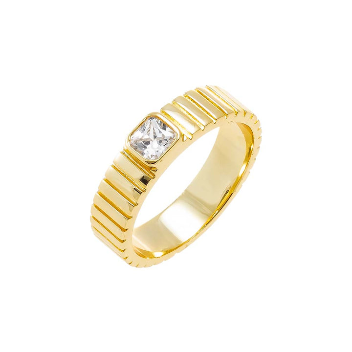 Gold / 6 CZ Bezel Baguette Ridged Band Ring - Adina Eden's Jewels