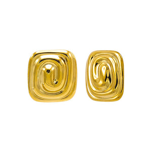 Gold Solid Swirled Square Stud Earring - Adina Eden's Jewels