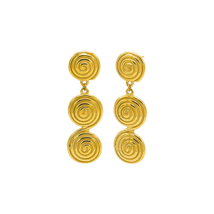 Gold Triple Swirl Ball Srop Stud Earring - Adina Eden's Jewels