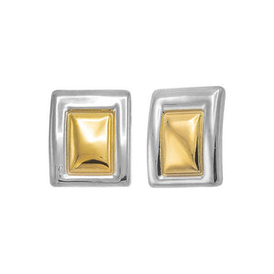 Two Tone Solid Framed Rectangle Stud Earring - Adina Eden's Jewels