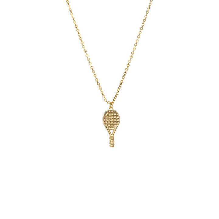 Gold Solid Tennis Racket Pendant Necklace - Adina Eden's Jewels