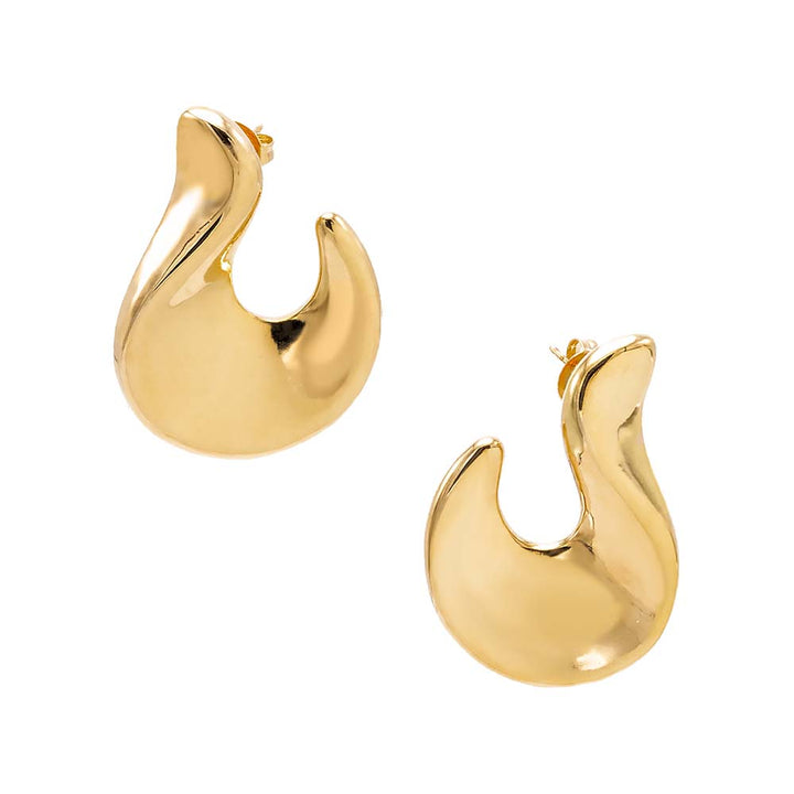 Gold Solid Graduated Curved On The Ear Stud Earring - Adina Eden's Jewels