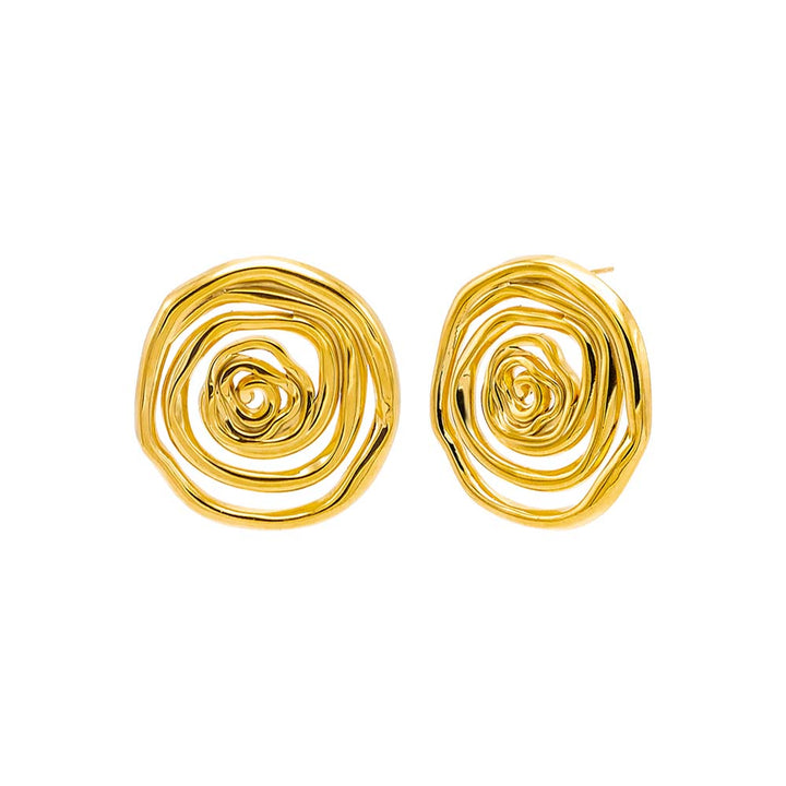 Gold Solid Webbed Round Statement Stud Earring - Adina Eden's Jewels