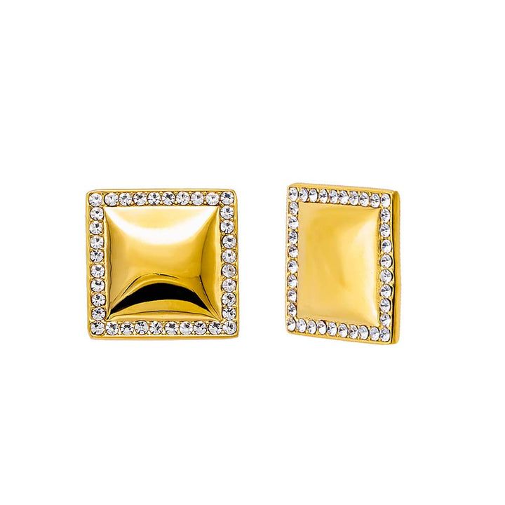 Gold Pave Outlined Square Stud Earring - Adina Eden's Jewels