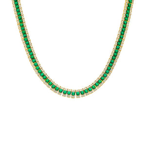 Emerald Green Colored CZ Pave X Baguette Fancy Tennis Necklace - Adina Eden's Jewels