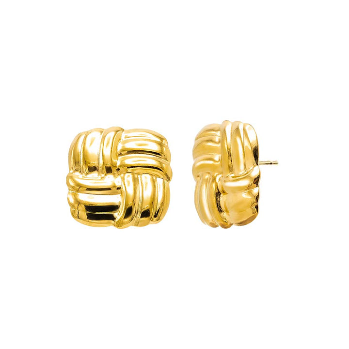 Gold Puffy Square Ridged Stud Earring - Adina Eden's Jewels