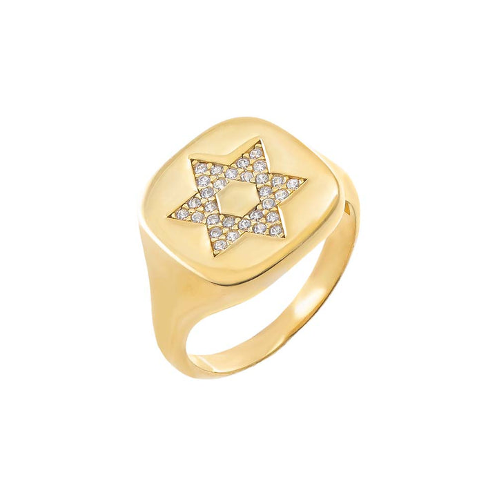 Gold / 3 Pave Star Of David Signet Pinky Ring - Adina Eden's Jewels