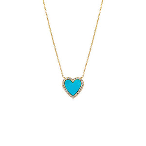 Turquoise Pave Diamond Colored Stone Heart Necklace 14K - Adina Eden's Jewels