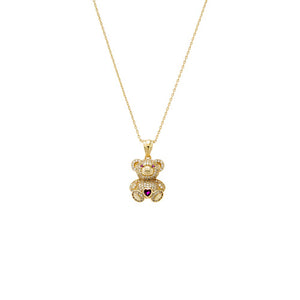 Pink Pave Colored Teddy Bear Pendant Necklace - Adina Eden's Jewels