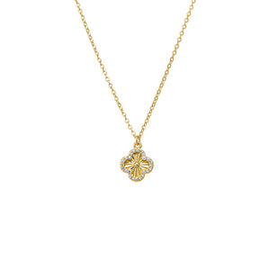 Gold Pave Outlined Ridged Clover Pendant Necklace - Adina Eden's Jewels