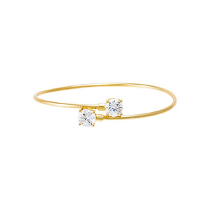 Gold Double CZ Solitaire Criss Cross Bangle Bracelet - Adina Eden's Jewels