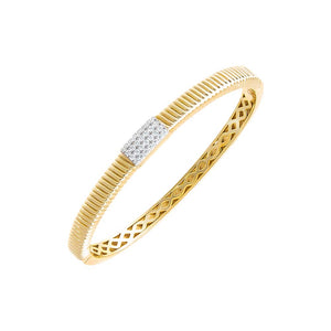 Gold Pave Square Ridged Bangle Bracelet - Adina Eden's Jewels