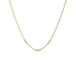 Gold Scattered CZ Triple Baguette Bezel Necklace - Adina Eden's Jewels