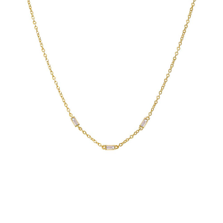 Gold Scattered CZ Triple Baguette Bezel Necklace - Adina Eden's Jewels