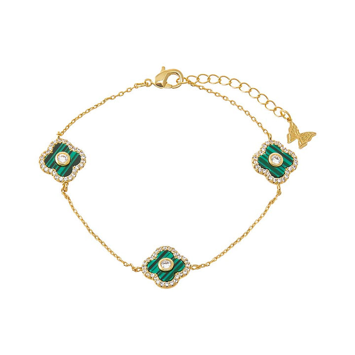 Malachite Multi Pave Outlined Colored Stone Clover Bracelet - Adina Eden's Jewels