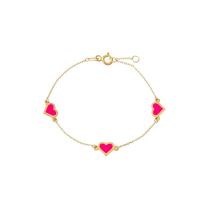 Neon Pink Kids Enamel Heart Embedded Charm Bracelet 14K - Adina Eden's Jewels