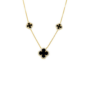 Onyx Multi Pave Outlined Colored Stone Clover Necklace - Adina Eden's Jewels