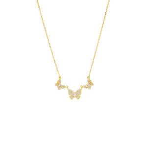 Gold Pave Triple Butterfly Necklace - Adina Eden's Jewels