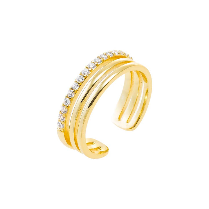 Gold / 7 Pave Accented Triple Row Adjustable Ring - Adina Eden's Jewels